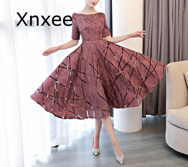 Xnxee Luxury O-Neck Half Sleeve Embroidery Zipper Dresses A-line Tea Length Formal Dress Vestido de novia Xnxee Luxury O-Neck Half Sleeve Embroidery Zipper Dresses A-line Tea Length Formal Dress Vestido de novia