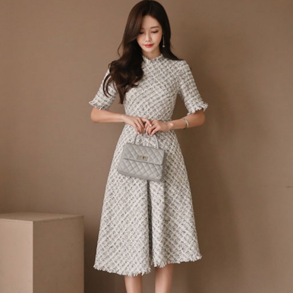Women Dress Elegant Vintage Grid Lattice A-line Dress Women 18 Winter Half Sleeve Swing Dresses OL Tassels High Waist Vestidos 1 π Elegant Vintage Grid A-Line Dress β Timeless Swing Style for Women