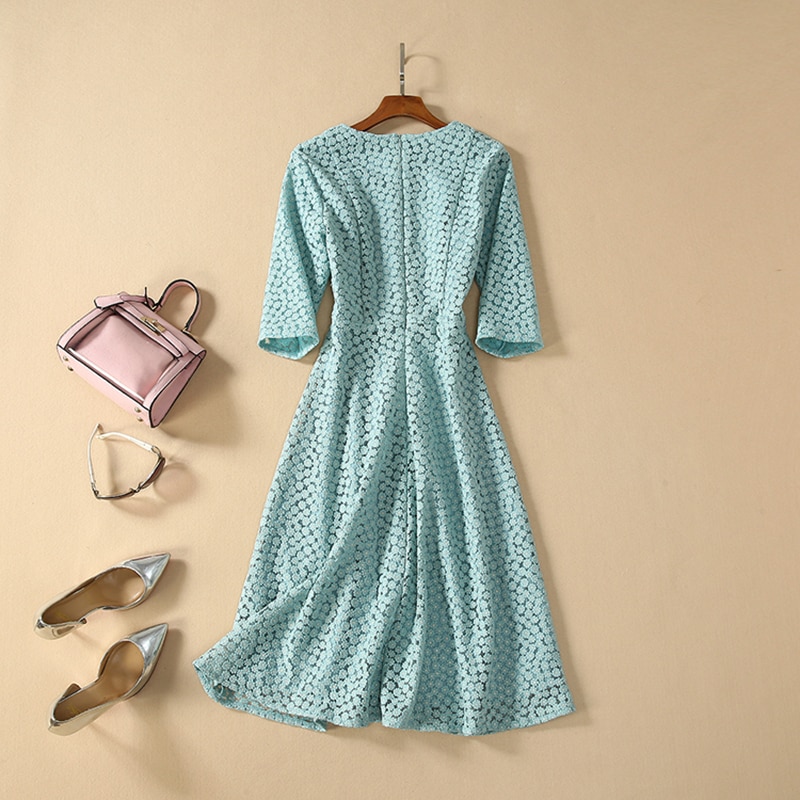 Designer Runway Dress Women's Half Sleeve Embroidery Dress