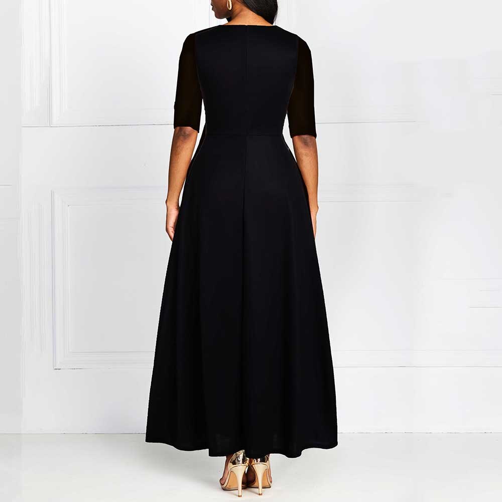 Autumn Winter Women Black Long Dress Elegant Print 19 African Vestido Vintage A Line Plus Size Half Sleeves Dresses 2
