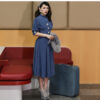 Le Palais Vintage 19 Winter Deep Morandi Blue Batwing Sleeve Long Women’s Dress – Elegant Vintage Style for Every Occasion
