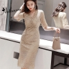 V Neck Half Sleeve Vintage Bandage Dress Women Office