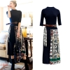 Boutique Women Knitted Dress Half Sleeve Printing Pleated Patchwork