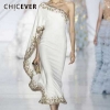 Asymmetrical Collar Off Shoulder Half Sleeve Ruffles Slim Female Dress