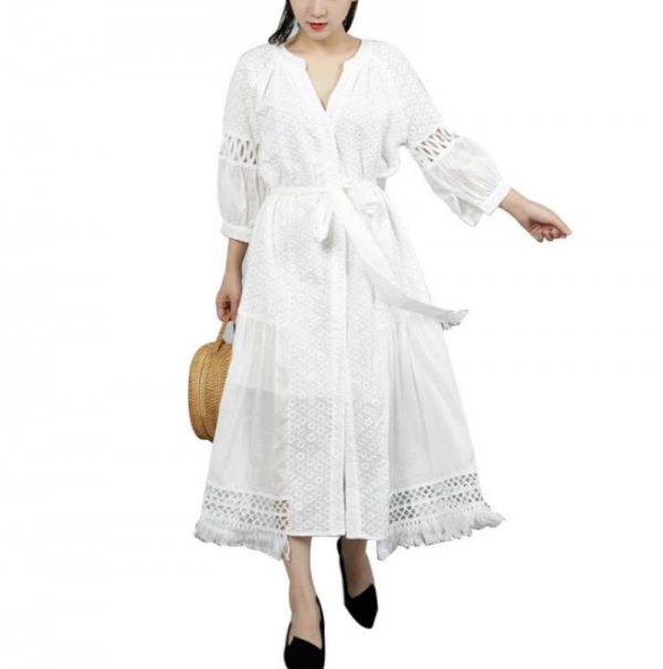 Half Sleeve Embroidery Hollow Bandage Summer Dress For Women Tunic Lace Lantern Sleeve Irregular Dresses For Women Women 1 Hollow Bandage Summer Dress For Women Tunic Lace Lantern Sleeve Irregular Dress