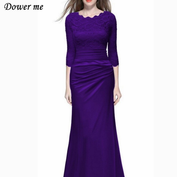 Dower Me Women Vestidos Half Sleeve Solid Lace A-Line Party Dress Y072 O-Neck Floor-Length Zipper Ruched Women Dress Dower Me Women Vestidos Half Sleeve Solid Lace A-Line Party Dress Y072 O-Neck Floor-Length Zipper Ruched Women Dress