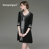 M-XXXL Plus Size Black A-Line Casual Dress Women V-neck Half Sleeve Elegant Mini Dress Women Loose Vintage Office Ladies Dresses