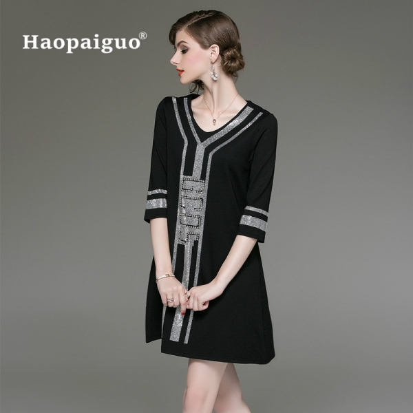 M-XXXL Plus Size Black A-Line Casual Dress Women V-neck Half Sleeve Elegant Mini Dress Women Loose Vintage Office Ladies Dresses M-XXXL Plus Size Black A-Line Casual Dress Women V-neck Half Sleeve Elegant Mini Dress Women Loose Vintage Office Ladies Dresses