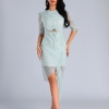 High Quality Light Blue O-Neck Half Lace Sleeve Bodycon Dress