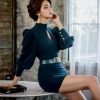 19 New Modis Solid Vintage Dress Women with Shashes Backless Sexy Dress Women Half Turtleneck Puff Sleeve Mini Runaway Dress