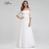 Elegant White Maxi Dresses Off The Shoulder A-Line Half Sleeve White Lace Women Long Summer Dresses Robe Longue Femme Ete 19