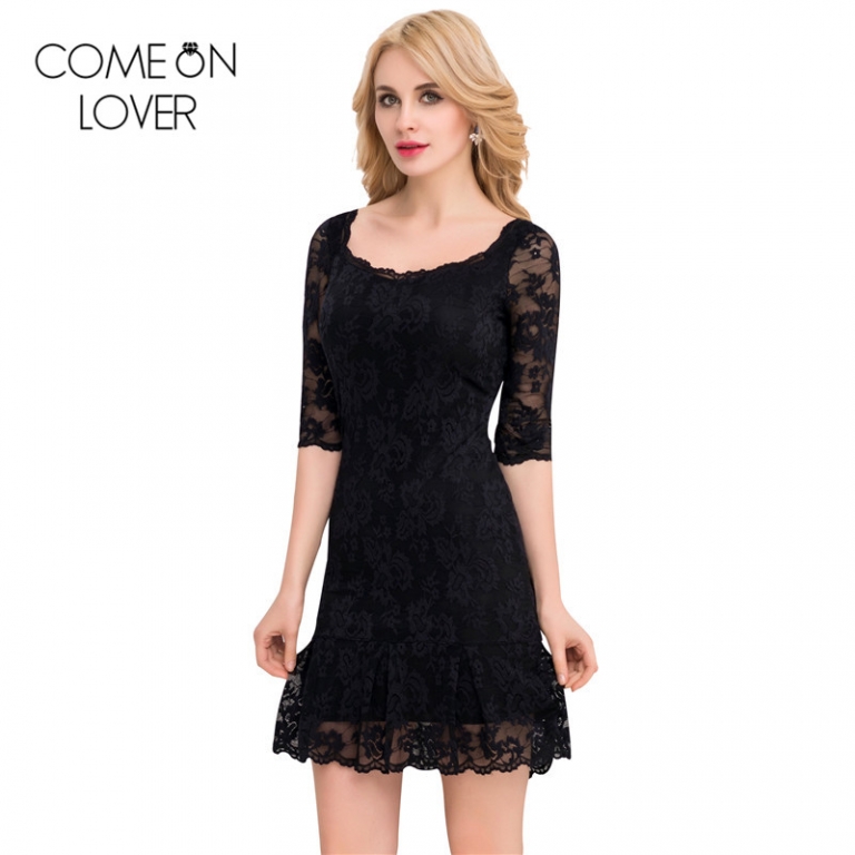 Comeonlover 18 Fashion Summer Dresses VE1046 Back See Through Women s Dresses Woman Half Sleeve Lace Mesh Dresses Floral robe