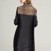 Miyake Fashion fold half sleeve patchwork Leopard stand neck dress