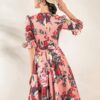 Luxurious Vintage Flare Sleeve Flower Print Elegant Casual Dress