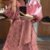 Women's Lantern Half Sleeve Dress O Neck Solid Color Party Pleated Mini Dress