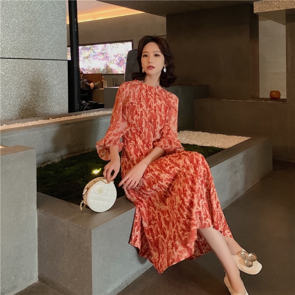 Vintage French Women Summer Dress Floral Printed Half Sleeve Elegant Hight Waist Petal Sleeve Sweet Midi Party Dresses 1 Dress Floral Printed Half Sleeve Elegant Hight Waist Petal Sleeve Sweet Midi Party