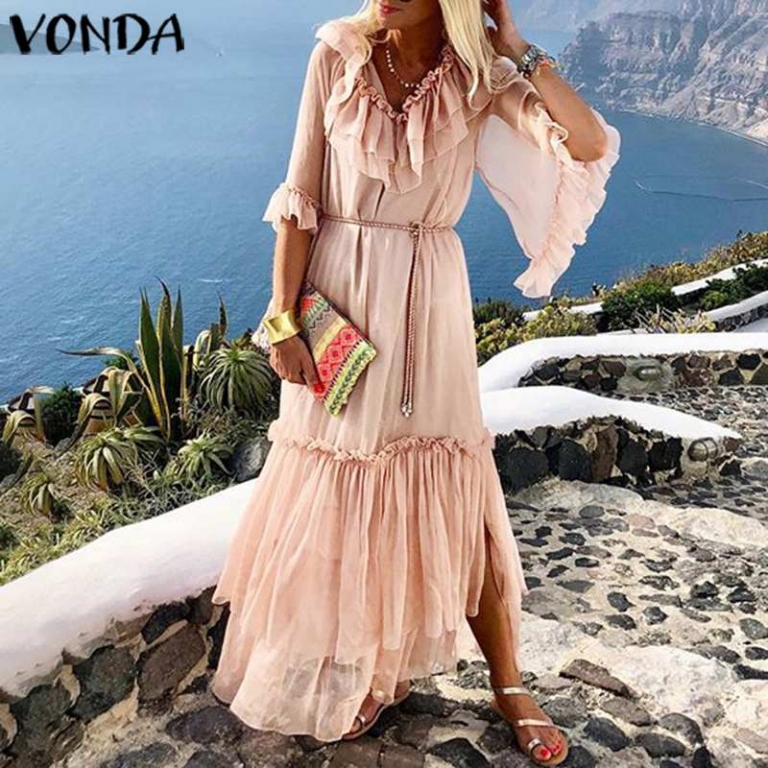 VONDA Long Dress 19 Sexy V Neck Half Sleeve Vintage SALE WoClothes.com ...