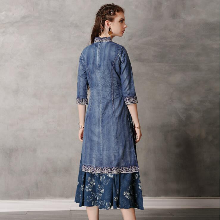Embroridery Hit Color Half Sleeve Cheongsam Party Ladies Dress