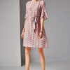 O Neck Half Flare Sleeves Printed Sash Belt Floral Fashion Summer Dress