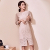 Vintage Office Lady Formal Work Wear O Neck Midi Pencil Dress