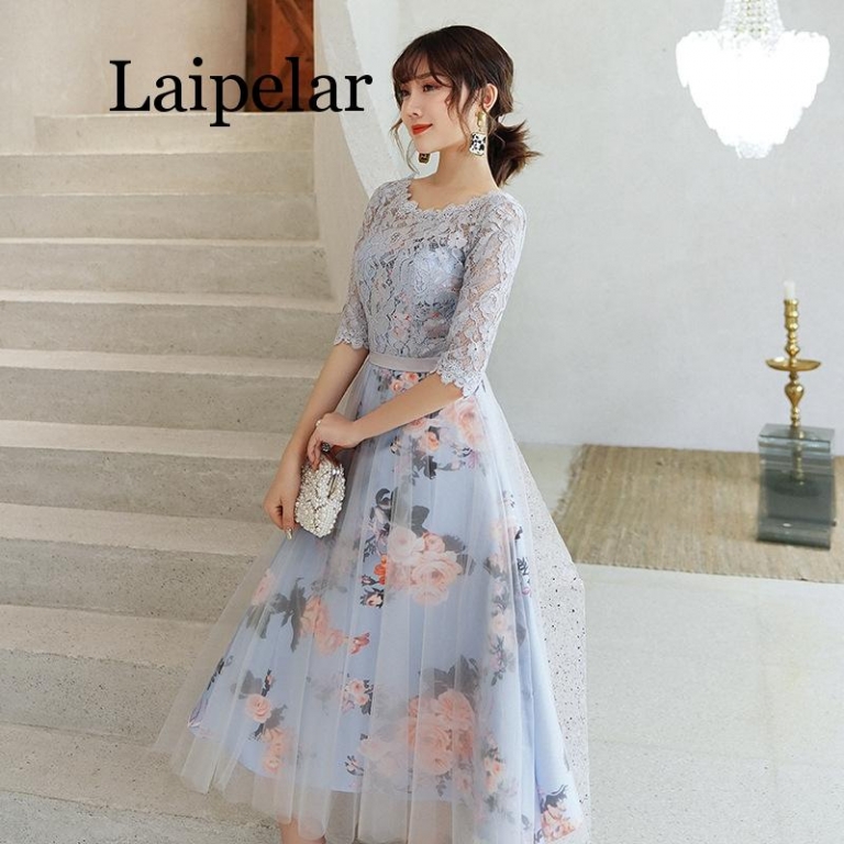 New Flower Elegant Dresses Short Lace Party Robe Soiree Half Sleeves Bride Dress