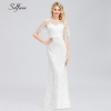 Elegant White Lace Women Dress Mermaid O-Neck Half Sleeve Illusion Bodycon Dress Ladies Sexy Maxi Dress Vestido De Festa 19