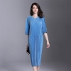 Autumn And Winter Pleats Loose O-neck Half Sleeve Double Pockets Elastic Dress Female's Personality Cloth Vestido YE851 LANMREM
