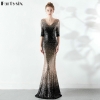 Partysix Elegant Sequins Dress Half Sleeve Evening Party Long Dress