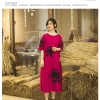 Miyake fasion fold print half sleeve fashion o-neck straight dress