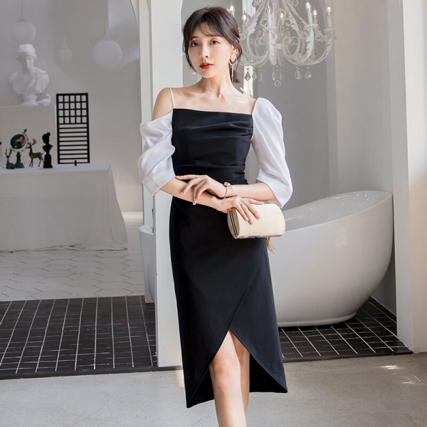 YIGELILA Women Retro Black Party Dress Summer Elegant Half Sleeve Straight Slim Mid-calf Dress 64970 1 Dress Summer Elegant Half Sleeve Straight Slim Mid-calf