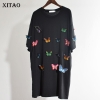[XITAO] 18 Korea Spring New Street Women Solid Color 3D Decoration Loose Dress Female Above Knee Half Sleeve Dress XWW3642