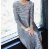 Fold o-neck half sleeve Asymmetrical dress
