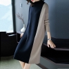 Autumn Winter Stitching Fashion Long Sleeve Dress Female Half Turtleneck