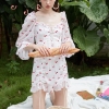 Dress Summer high-end point High Waist Cherry Drawstring Lace Ruffle