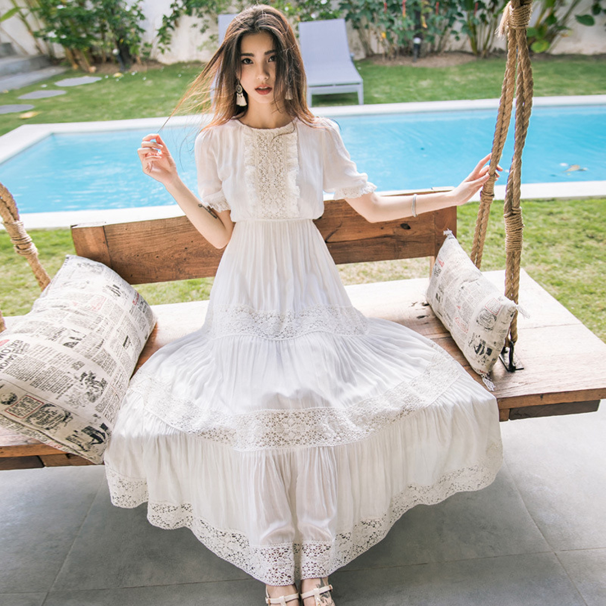 Big Swing Holiday Beach Dress O-Neck Half Sleeve Spring Summer Dress