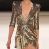 Gold V Neck Sexy Party Dress Half Sleeves Sequin Glitter Mini Dress