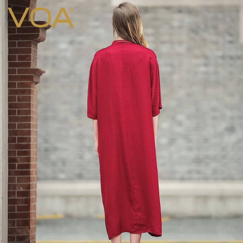 VOA red big code silk Casual dress female 17 Europe and America loose half sleeve silk dress A5978 2 Casual dress female 17 Europe and America loose half sleeve silk