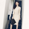 Elegant Beadings Split Bodycon Tweed Wool Dress – Perfect for Work or Party