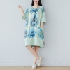 New literature and art round collar half-sleeve five-minute sleeve dress