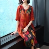 Plus Size Dresses Imitate Real Silk Clothes Loose Women Print