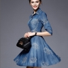 Half Sleeve Vintage Embroidery Denim Dresses 5XL Plus Size Women