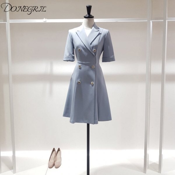 Half sleeve Women Dress Plaid Office Lady Knee-length Pleated Dresses Woman Fashion Elegant Double Breaste women's Clothing Half sleeve Women Dress Plaid Office Lady Knee-length Pleated Dresses Woman Fashion Elegant Double Breaste women's Clothing