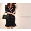 Notched collar Half Sleeve Double-breasted Pleated Temperament Dress