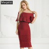 Half Sleeve Midi Bandage Dress Fashion Off Shoulder Long Dress Red