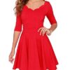 Sweetheart Wavy Neckline Dress Ladies Half Sleeve High Waist A-Line Dress