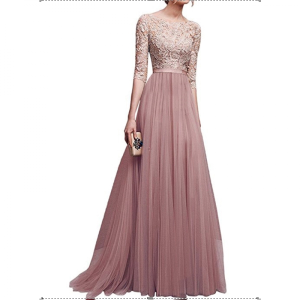 New Elegant Women Dresses Chiffon Female Floor-length Half Sleeve Maxi Dress Women Evening O-Neck Party Dresses 1 Chiffon Female Floor-length Half Sleeve Maxi Dress