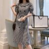 Gray Ruffles Bodycon OL Dress Fashion Half Sleeve