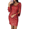 Sparkling Tassels Long Sleeved Slim Bodycon Dress Sequined Club Mini