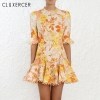 19 New Summer Yellow Print Flower Half Sleeve Mini Dresses For Women Sexy Hollow Out Bodycon Casual Beach Dress
