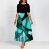 Round Neck Bowknot Vintage A Line Printing Women Maxi Dress Standard-Waist